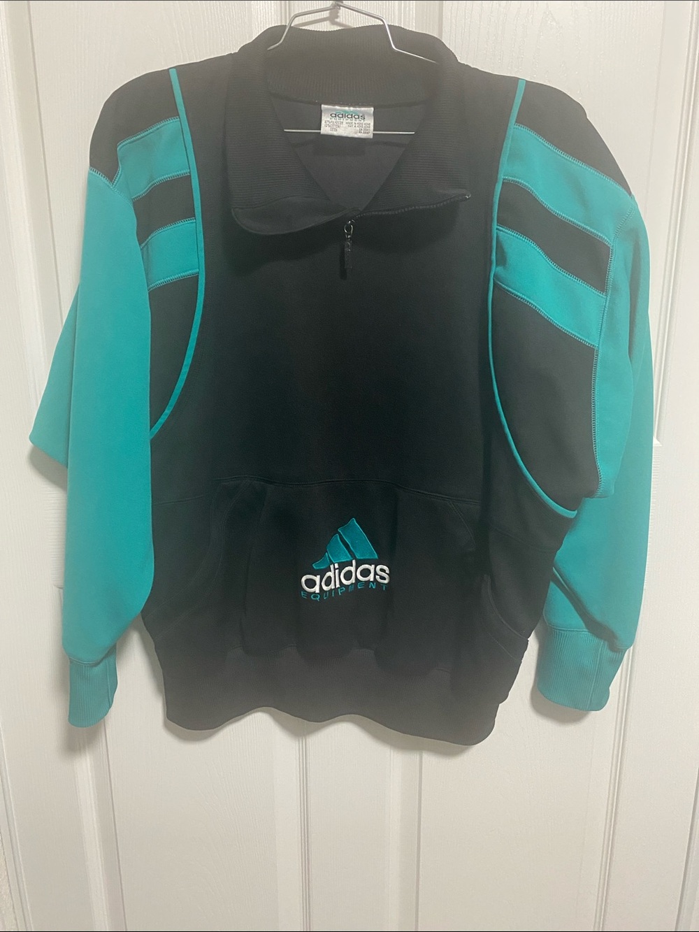 Vintage Adidas Men’s Black and EQT Green Pullover Half-Zip Training Top